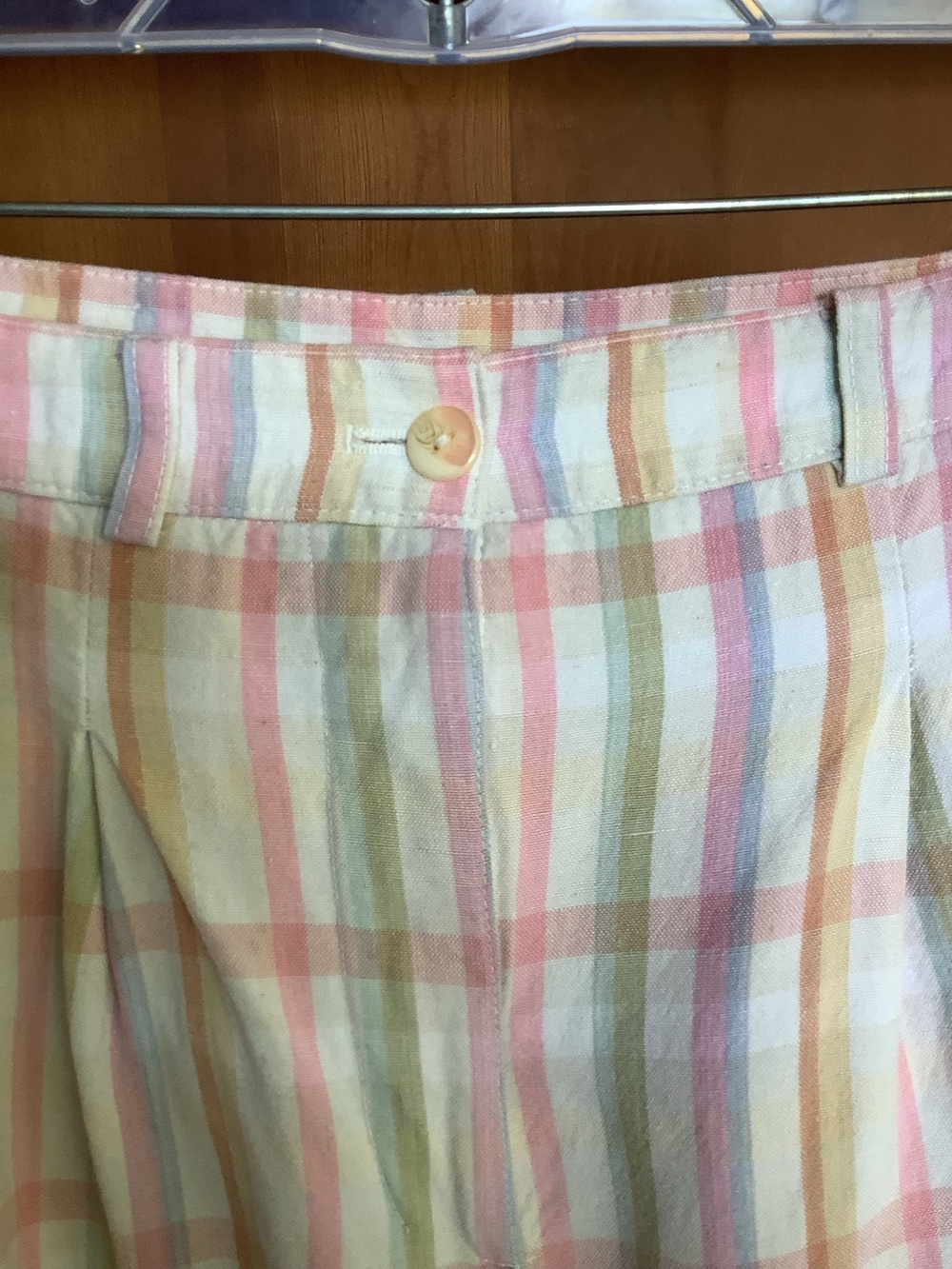 Vintage 90s Reitmans Linen Ramie Plaid Bermuda Shorts Pastel Preppy Size 11 - Picture 4 of 16
